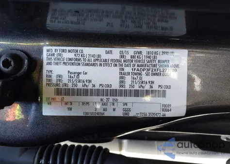 2015 Ford Focus Se из США, поврежденный, VIN 1FADP3F2XFL273709